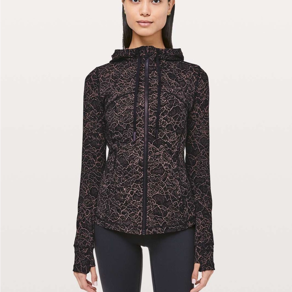Lululemon Hooded Define Jacket *Nulu Lacescape Spanish Rose Black Size 4